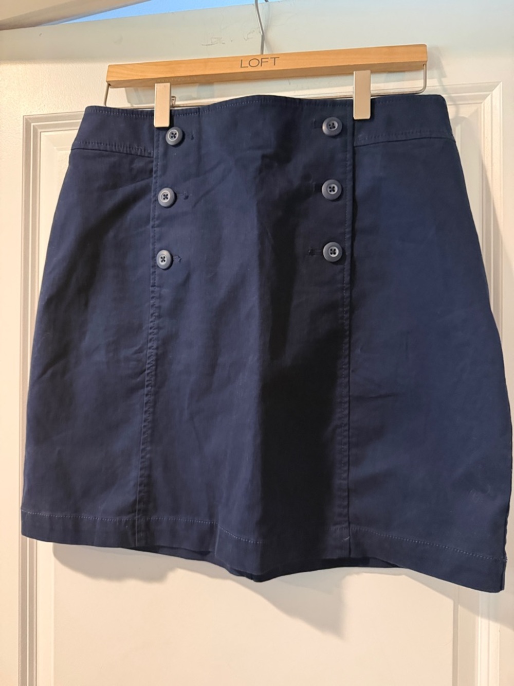 LOFT Navy Button-Detail Cotton Mini Skirt
